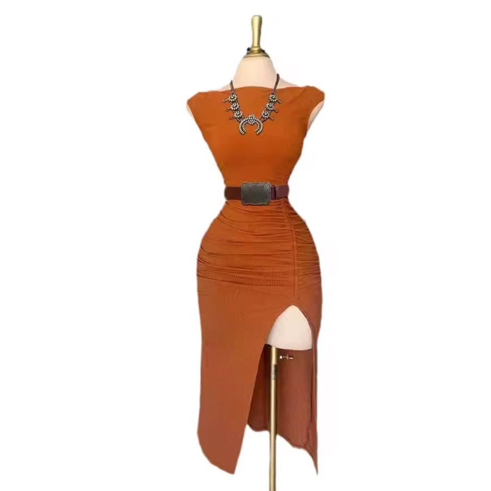 Elegant Orange Sleeveless Dress